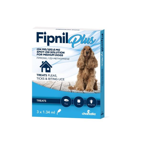 Chanelle Fipnil Plus Spot-On for Medium Dogs 10-20kg - 3 Pipettes For Sale